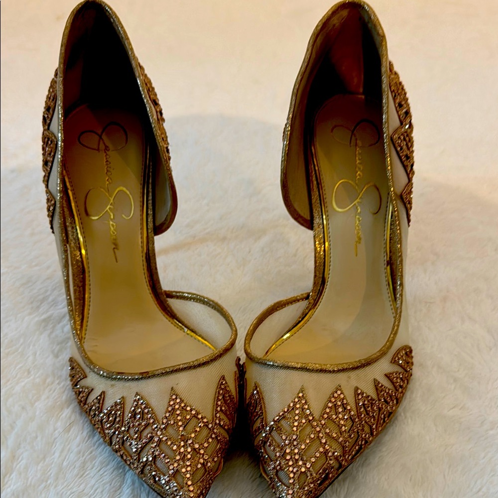 Elegant Gold and Tan Women's Heels NWOT